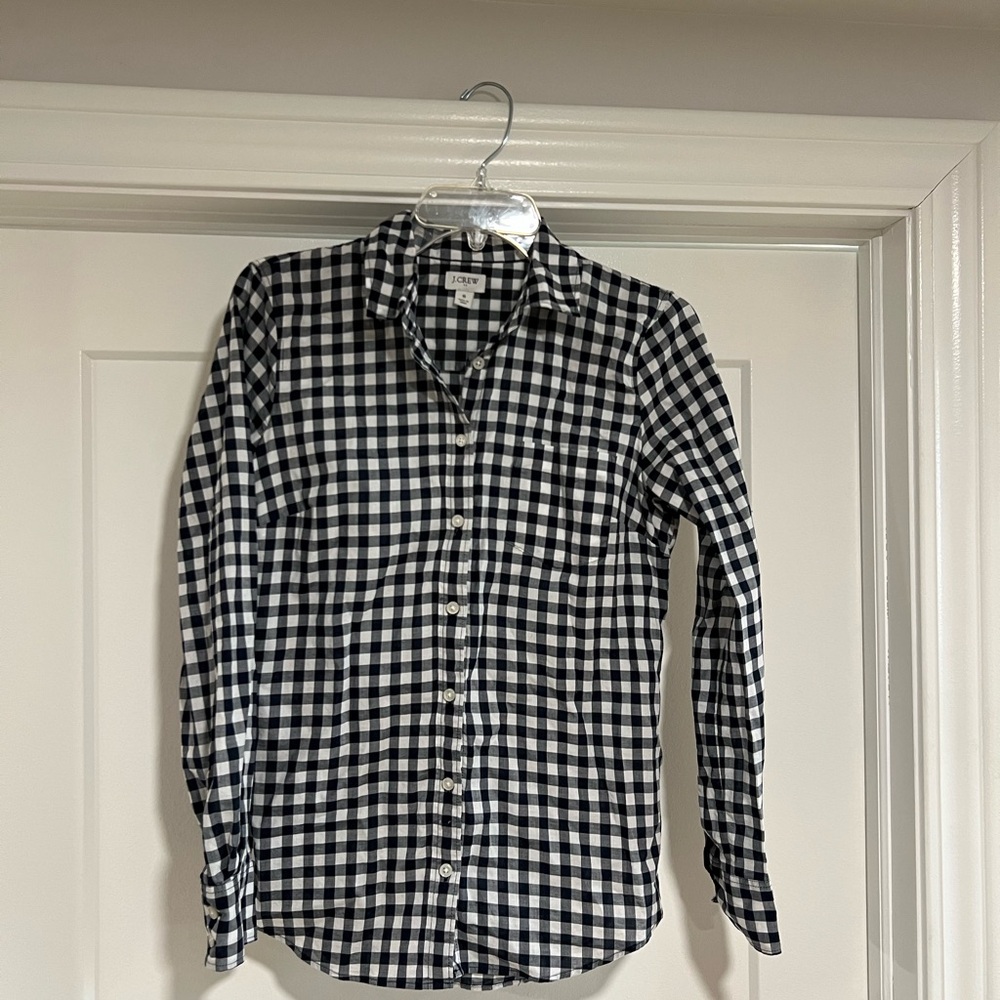 J. Crew Classic Navy and White Gingham Button Down Shirt